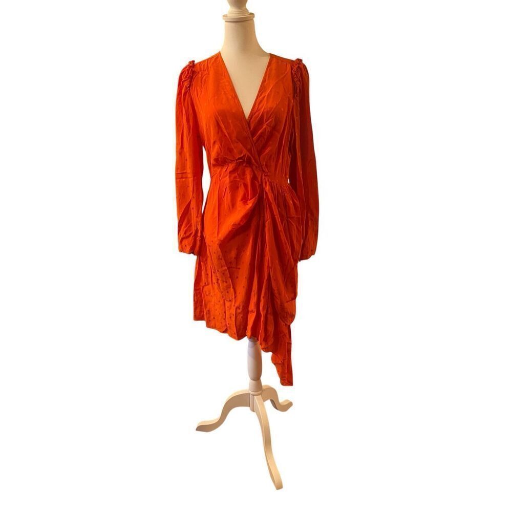 Essentiel Antwerp Viesbeth Silk Puff Sleeve Dress Orange Size 8 MSRP: $460